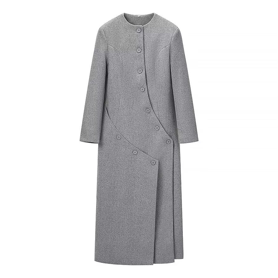 Commuting style elegant multi button long woolen coat