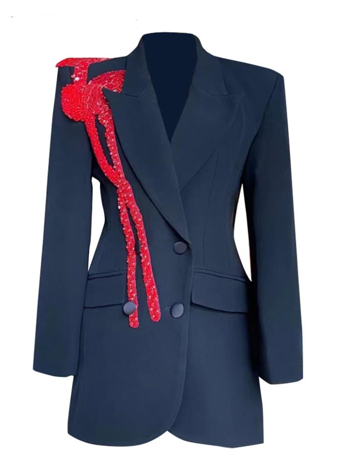 Patchwork Diamonds Casual Slimming Blazers For Women Notched Collar Long Sleeve Spliced Button Blazer Female New