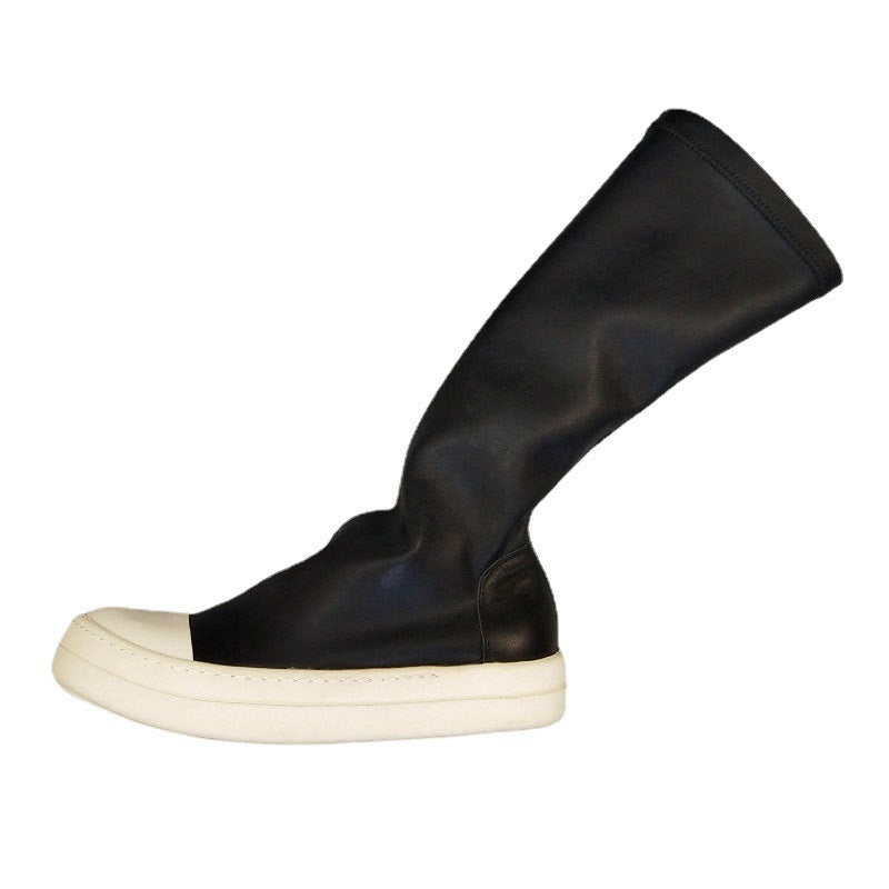 Women Men Socks Genuine Leather Boots Mid Calf Luxury Trainers Autumn Winter Thick Sole Women Knee High Boots Casual Shoes