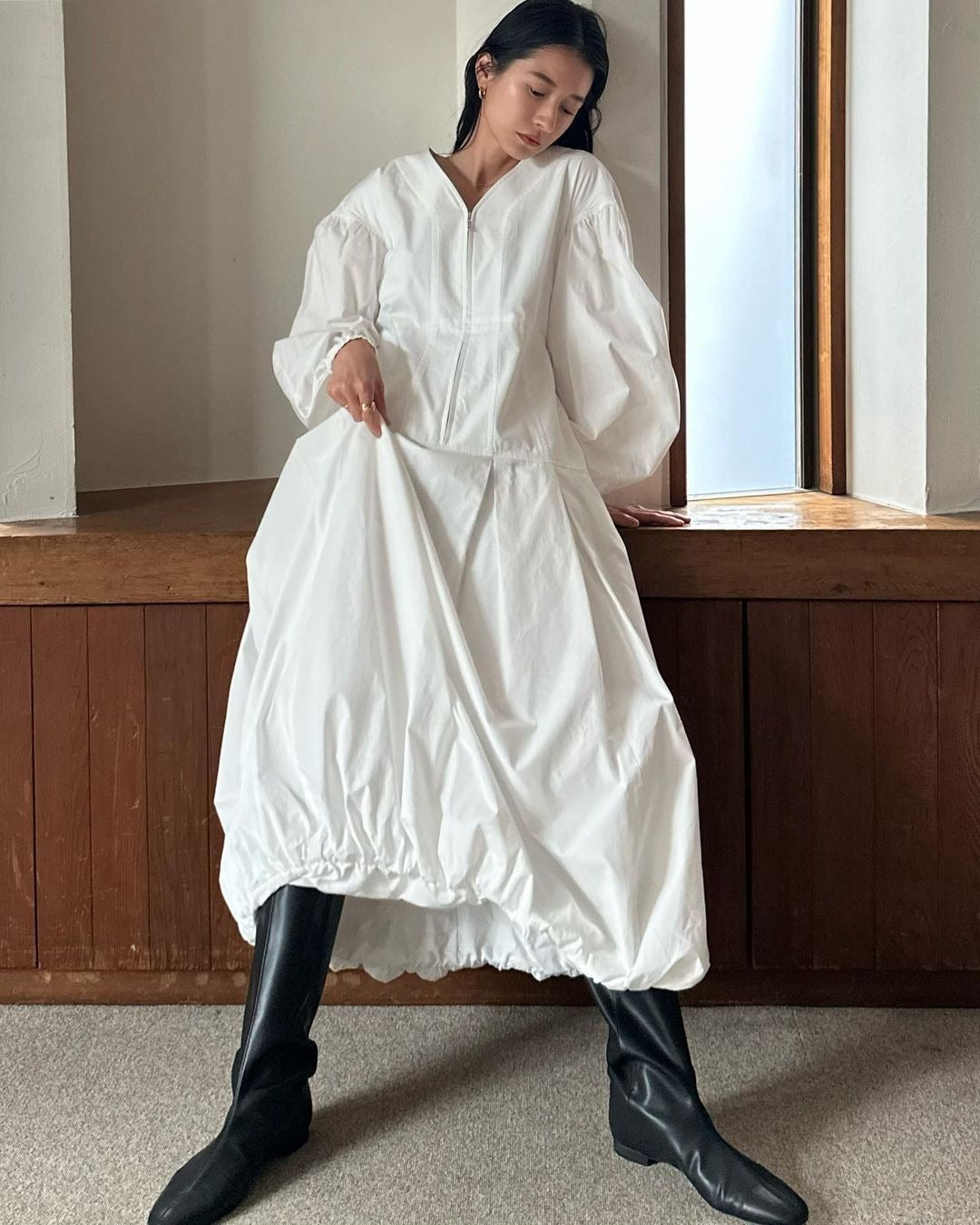 V Neck Lantern Long Sleeve Dresses Women