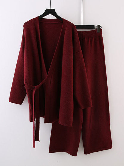 Two Piece Cardigans and Trousers Autumn Winter Women Sweater Suits Fashion Loose Knitted Pant Tracksuit Lady Warm Set