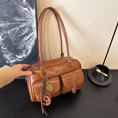 Korean-style Retro Shoulder Bag Fashion Trendy Casual Boston Bag Stylish Bowling Bag