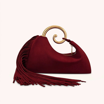 Vintage Winter Women's Bag - Fashionable Synthetic Suede Purse with Leather Tassels, Elegant Outdoor Travel Bag