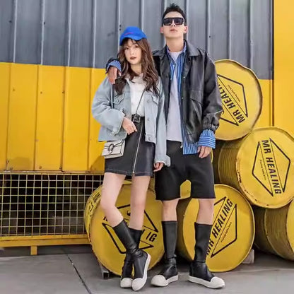 Women Men Socks Genuine Leather Boots Mid Calf Luxury Trainers Autumn Winter Thick Sole Women Knee High Boots Casual Shoes