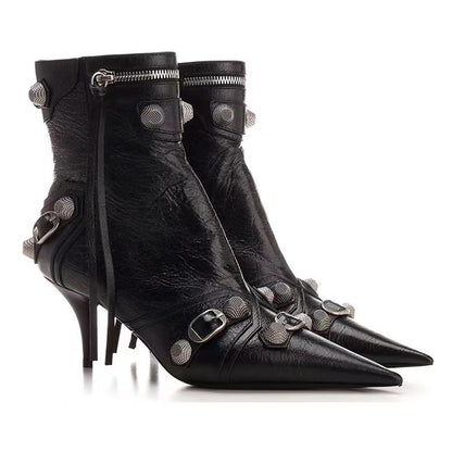Fashion Pointed Toe Boots Women Chain Fringe Zipper Pumps Heels Soft Leather Ladies Party Ladies Shoes
