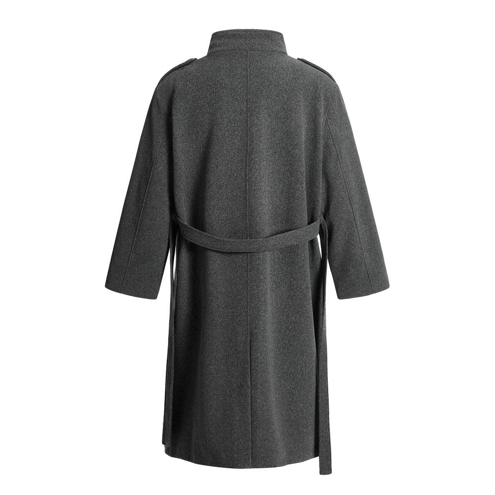 Double breasted standing collar woolen coat