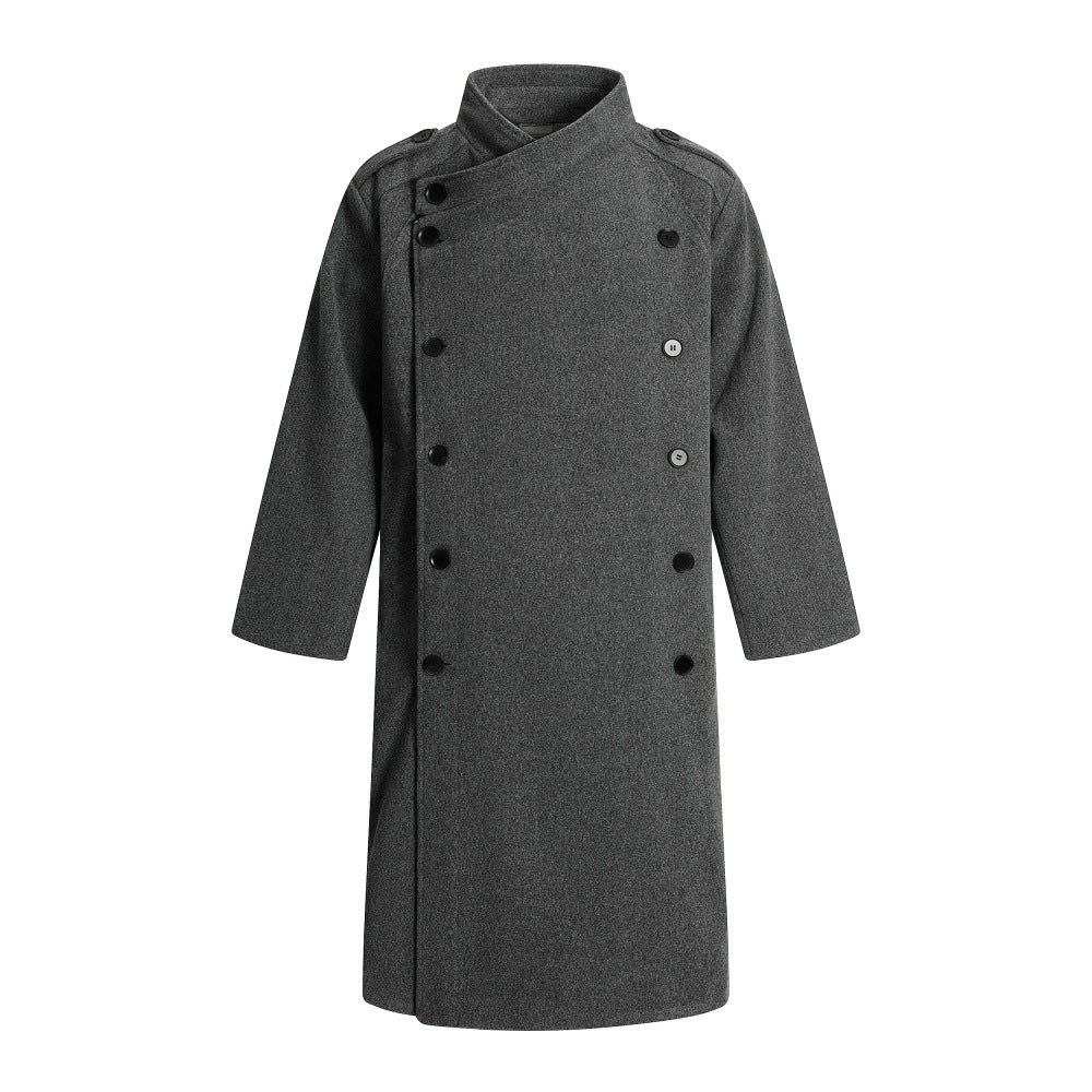 Double breasted standing collar woolen coat