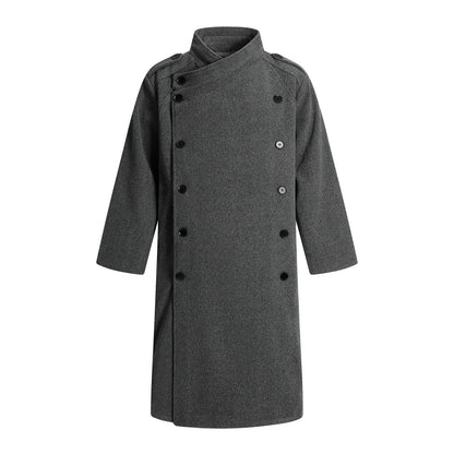 Double breasted standing collar woolen coat