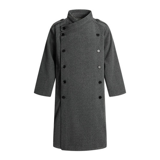 Double breasted standing collar woolen coat