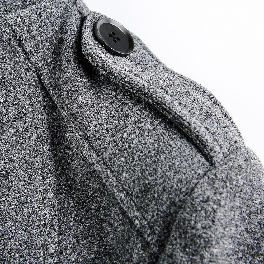 Double breasted standing collar woolen coat