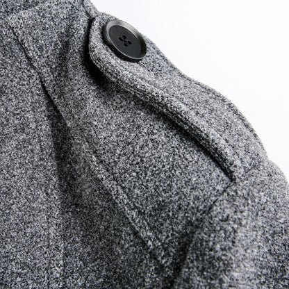 Double breasted standing collar woolen coat