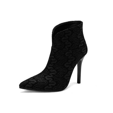 Leopard Print Women's Short Boots Pointed Toe Stiletto Simple Split Autumn And Winter