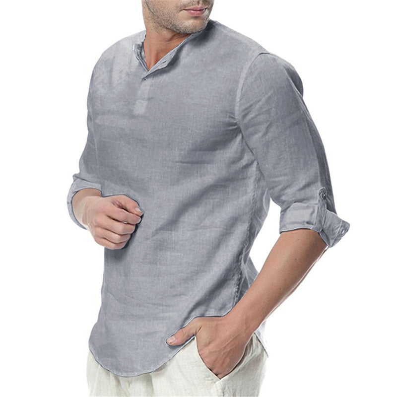 New Men's Summer Long Sleeve Cotton Linen Long Sleeve Cotton Casual Breathable Shirts Style Solid Male Shirts