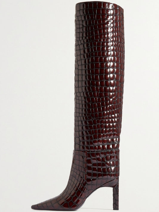 pop printing microfiber autumn winter boots high heel shoes women knee high boots woman thin heels fashion