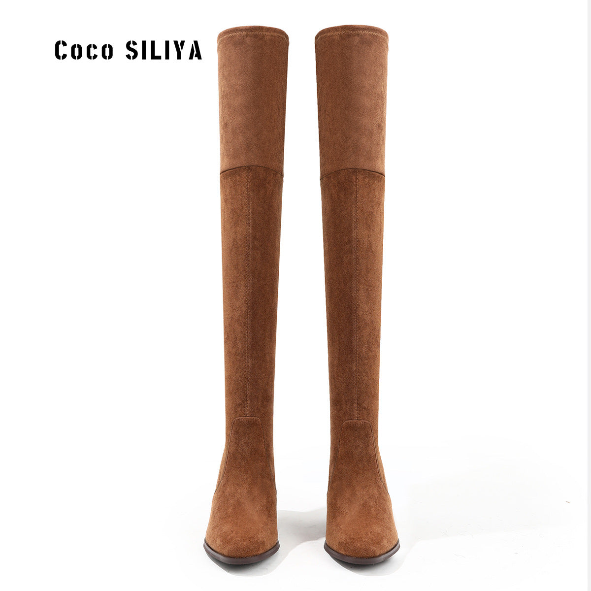 Long Boots Children's Thick Heel High Heel Elastic Knight Boots Round Head Over Knee Long Sleeve Women's Boots Winter