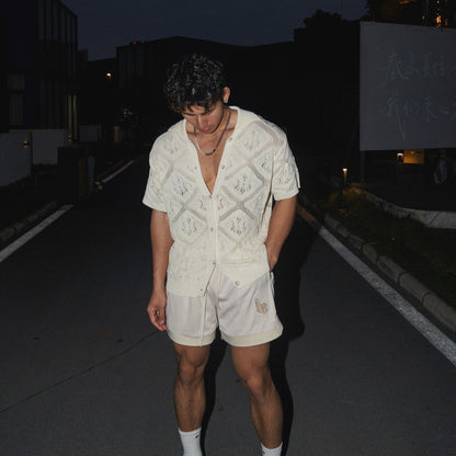Casual loose short sleeved knitted shirt for men