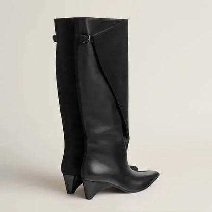Autumn and Winter Women's Fashionable Knee High Boots, Pointed and Thick High-heeled Knight Boots 34-43 Mid Length Boots