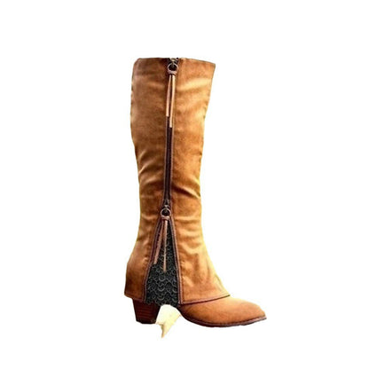 High heeled thick heeled cuffed high boots