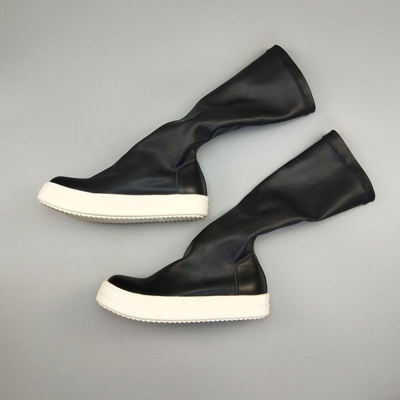 Women Men Socks Genuine Leather Boots Mid Calf Luxury Trainers Autumn Winter Thick Sole Women Knee High Boots Casual Shoes