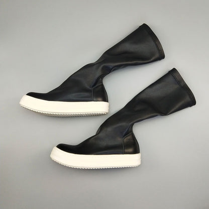 Women Men Socks Genuine Leather Boots Mid Calf Luxury Trainers Autumn Winter Thick Sole Women Knee High Boots Casual Shoes