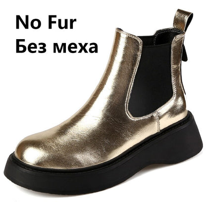 Newest Women Ankle Boots Autumn Winter Genuine Leather Platforms Wedges Heels Fashion Concise Working Casual Shoes