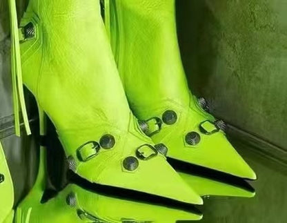 Fashion Pointed Toe Boots Women Chain Fringe Zipper Pumps Heels Soft Leather Ladies Party Ladies Shoes