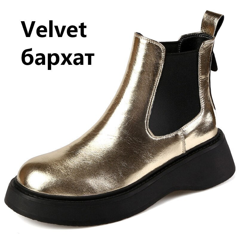 Newest Women Ankle Boots Autumn Winter Genuine Leather Platforms Wedges Heels Fashion Concise Working Casual Shoes