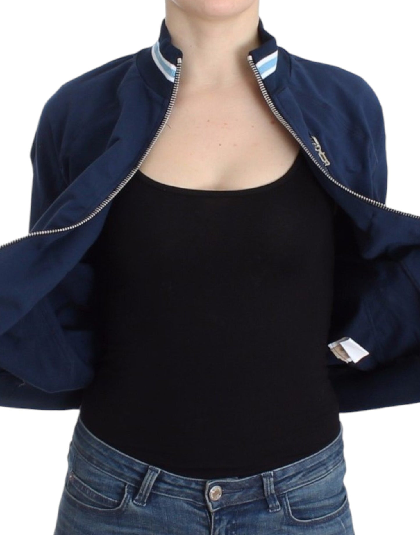 Blue zip cotton cardigan