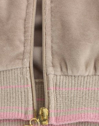 Beige velvet zipup sweater