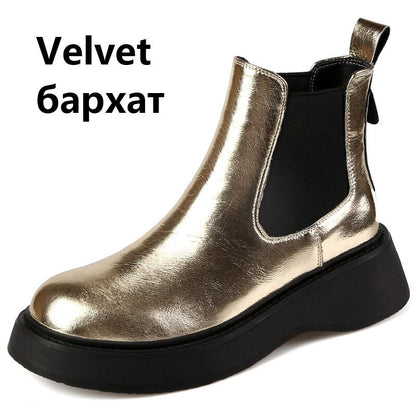 Newest Women Ankle Boots Autumn Winter Genuine Leather Platforms Wedges Heels Fashion Concise Working Casual Shoes