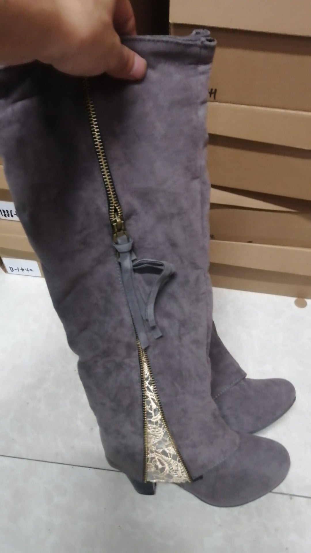 High heeled thick heeled cuffed high boots