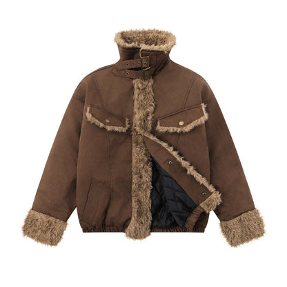 Fur and fur integrated cotton jacket with cotton clip