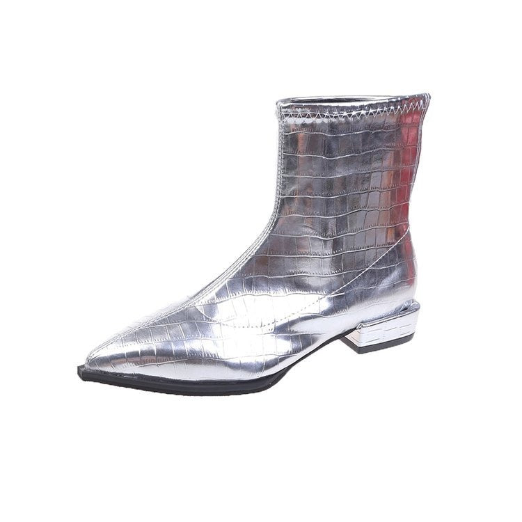 Women's Boots 2022 Spring Autumn Ankle Boots Fashion Women Silver Zipper Short Boots Ladies Low-heeled