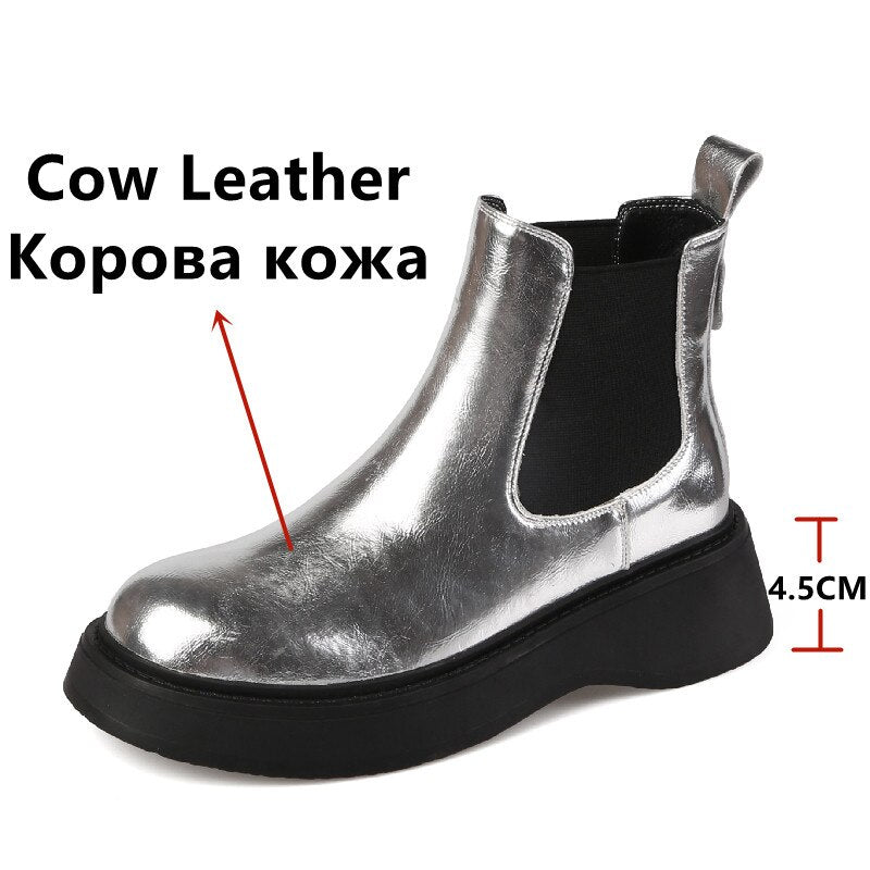 Newest Women Ankle Boots Autumn Winter Genuine Leather Platforms Wedges Heels Fashion Concise Working Casual Shoes