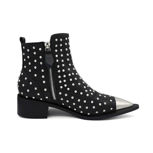 Women's Boots Ankle Boots Women Genuine Leather Autumn Winter Botas Platform Short Booties Female Rivets Studded