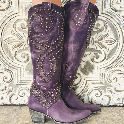 Riveted long boots thick heel middle heel riveted high heeled women's boots