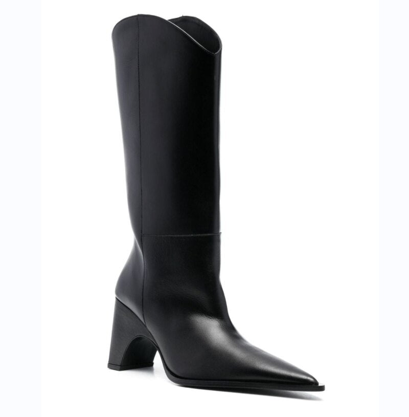 Processing time:7-15days after placing orders Autumn And Winter 2023 New Fashion Women's Boots Thick High Heel Pointed Toe Denim Knee Length Knight Boots Big Size Shoes