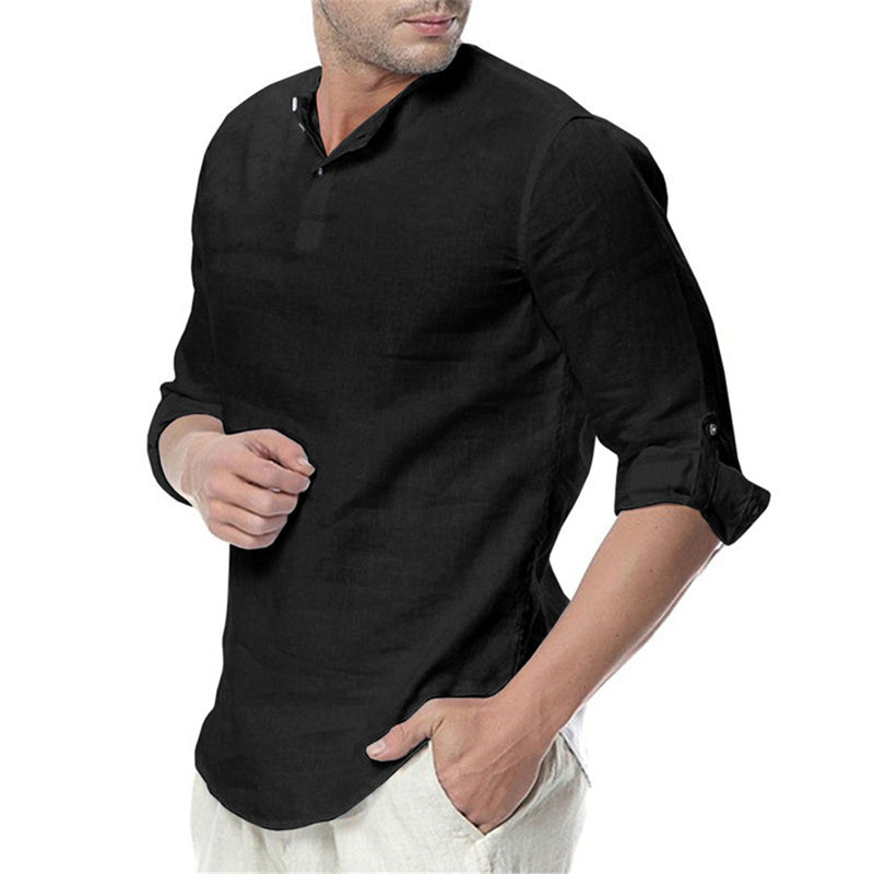 New Men's Summer Long Sleeve Cotton Linen Long Sleeve Cotton Casual Breathable Shirts Style Solid Male Shirts