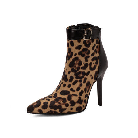Autumn And Winter Colorblock Belt Buckle Stiletto High Heel Pointed Toe Women's Ankle Boots