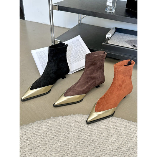 Winter New Mix Color Women Ankle Boots Fashion Pointed Toe Back Zipper Ladies Short Boots Thin Low Heel Chelsea Shoes