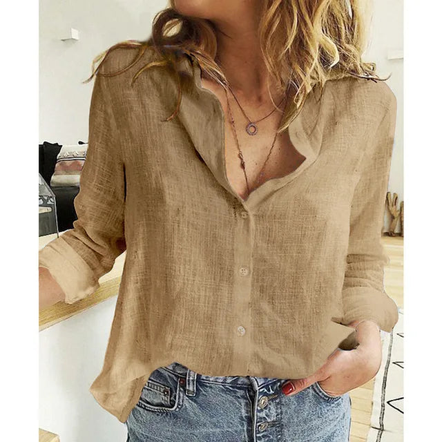 Cotton Linen Leisure Shirts Button Lapel Cardigan Top Lady Loose Long Sleeve Oversized Shirt Womens Blouses spring Blusas Mujer