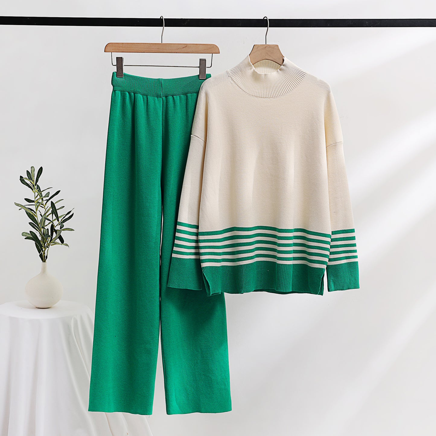 Designer Autumn Winter Women Sweater Tracksuit 2 piece Set Oversized Ladys Knitwear + Wide Leg Pants Warm Suits
