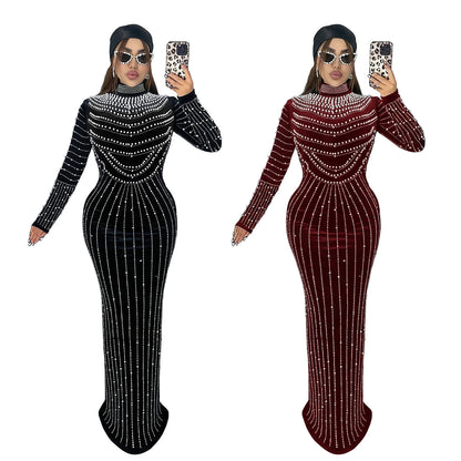 Elegant Velvet Embellished Long Sleeve Dress for Women Fashion Style Casual Occasion