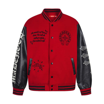 PU leather sleeve patchwork jacket
