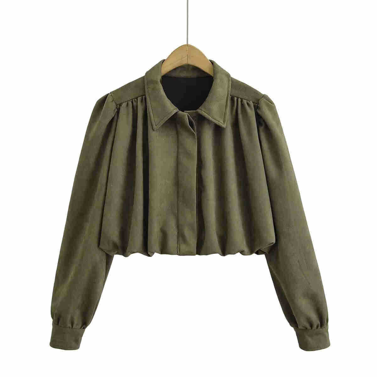 Flip collar hem pleated loose short open collar jacket