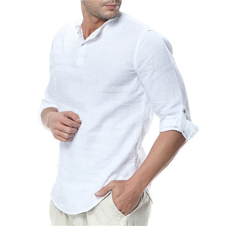 New Men's Summer Long Sleeve Cotton Linen Long Sleeve Cotton Casual Breathable Shirts Style Solid Male Shirts