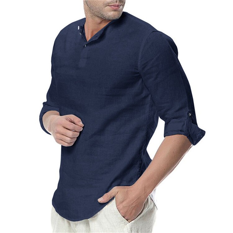 New Men's Summer Long Sleeve Cotton Linen Long Sleeve Cotton Casual Breathable Shirts Style Solid Male Shirts
