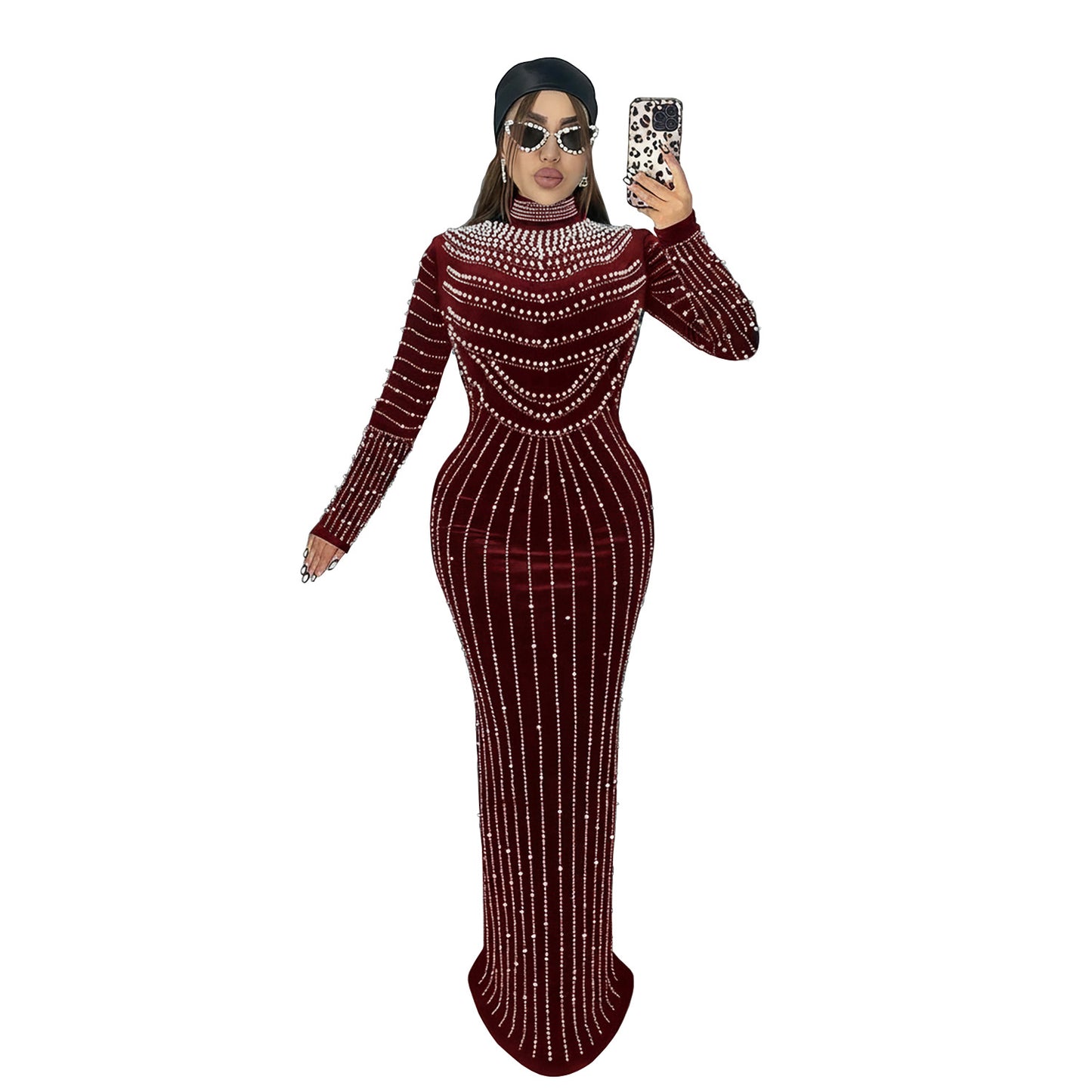 Elegant Velvet Embellished Long Sleeve Dress for Women Fashion Style Casual Occasion