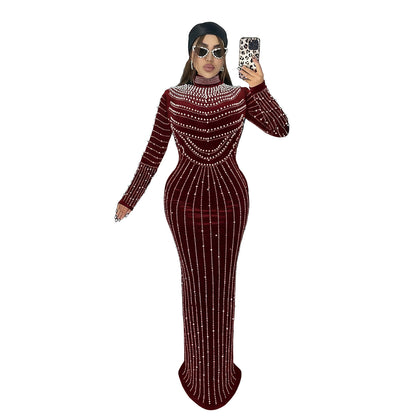 Elegant Velvet Embellished Long Sleeve Dress for Women Fashion Style Casual Occasion