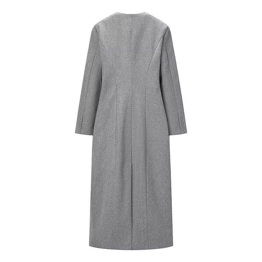 Commuting style elegant multi button long woolen coat